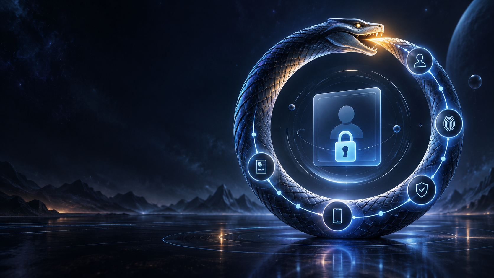A glowing Ouroboros symbolizing a closed account recovery process